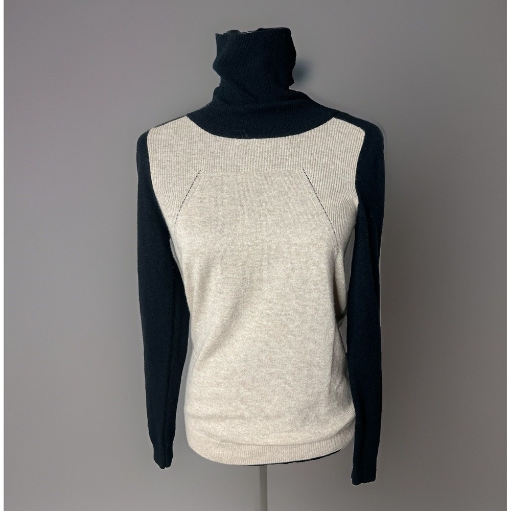 Vince Cashmere Sweater Women's XS COLORBLOCK black/beige Turtleneck Long‎ Sleeve